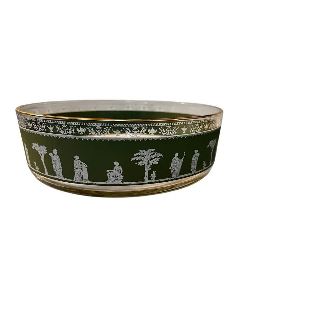 Vintage Jeanette HELLENIC GREEN WEDGEWOOD GREEK Glass Bowl Set